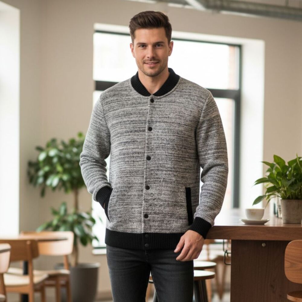 American Eagle Outfitters Cardigan Gray Chunky Knit Sweater Jacket Mens Size L